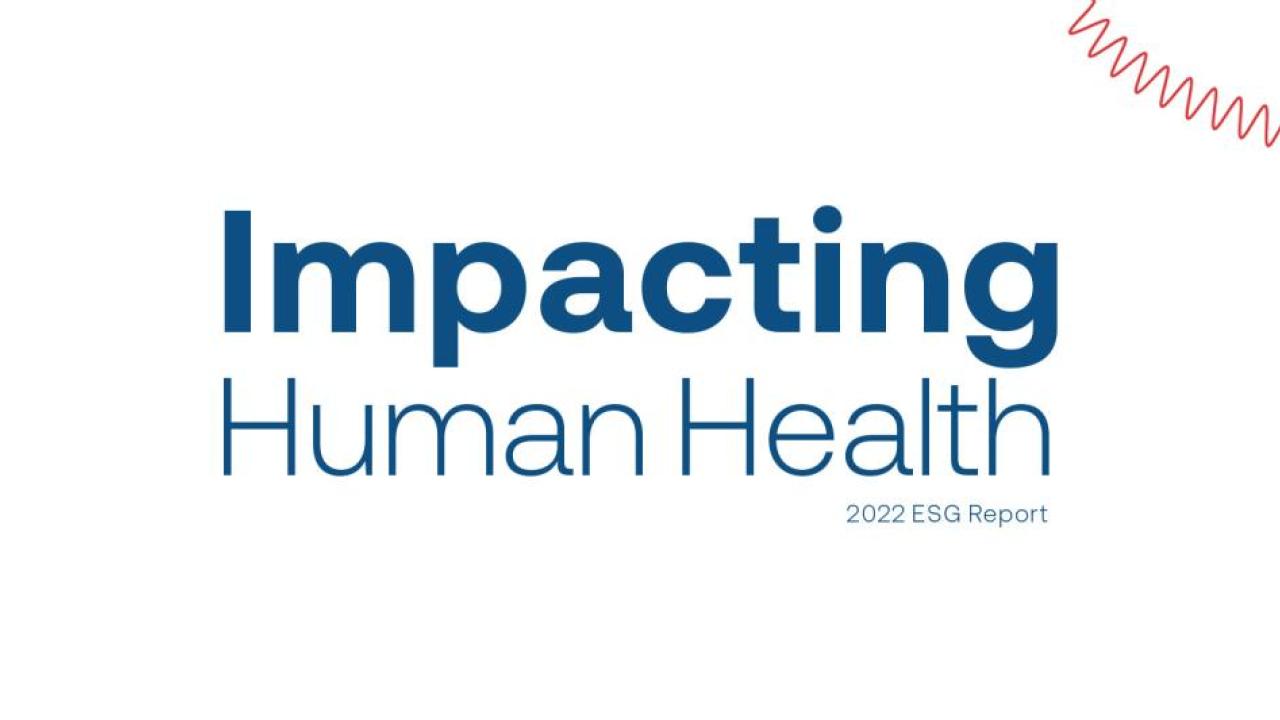 Moderna's report covering, which reads, "Impacting Human Health: 2022 ESG Report"
