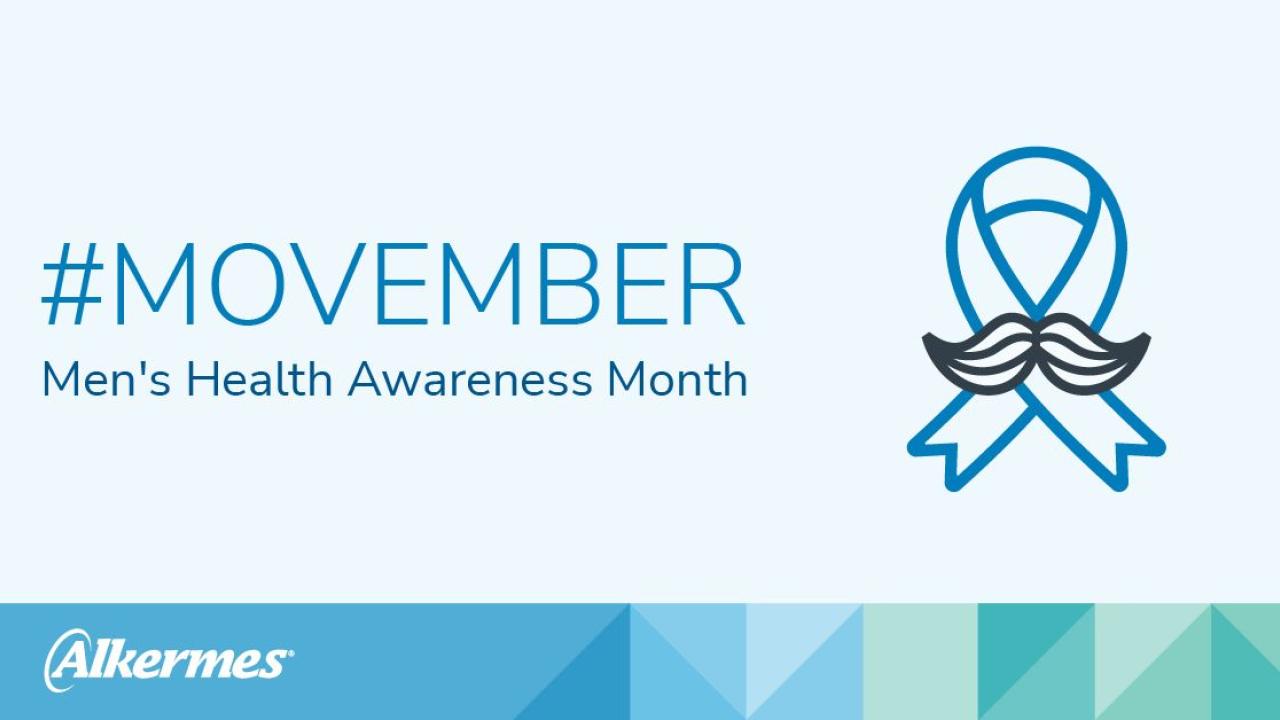 Blue background with the text "#Movember men's health awareness month" 