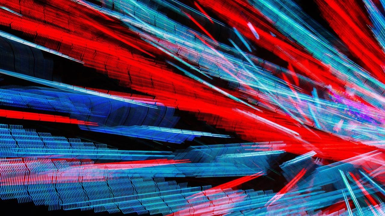 streams of blue and red lights