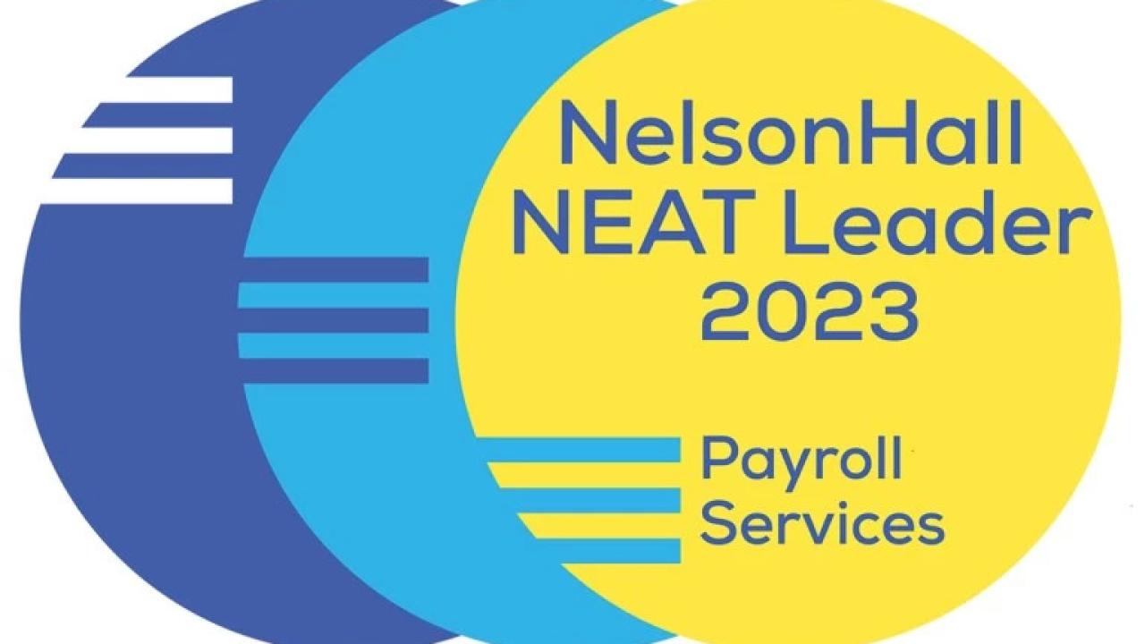 NelsonHall NEAT Leader 2023 Payroll Services badge.