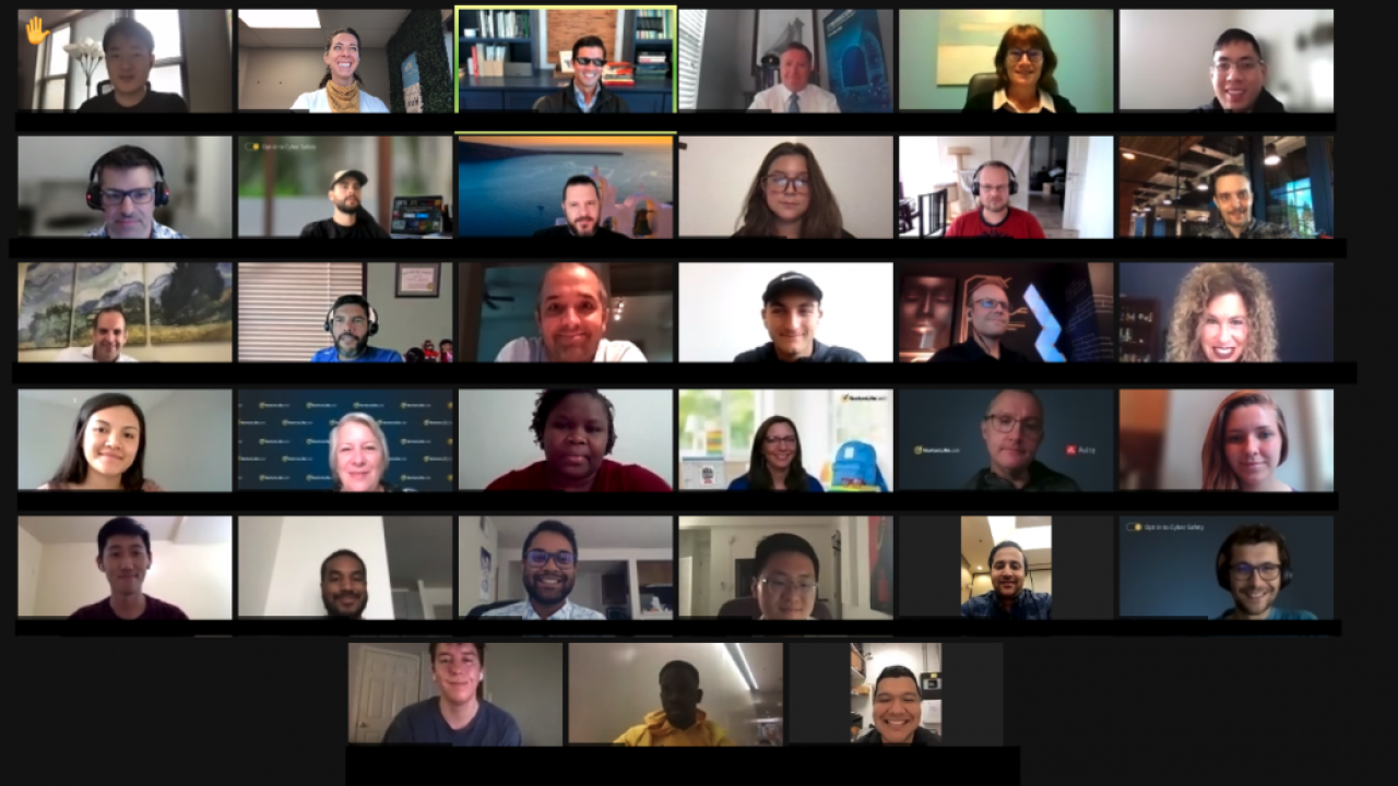 Zoom meeting featuring volunteers on webcam for virtual volunteer event