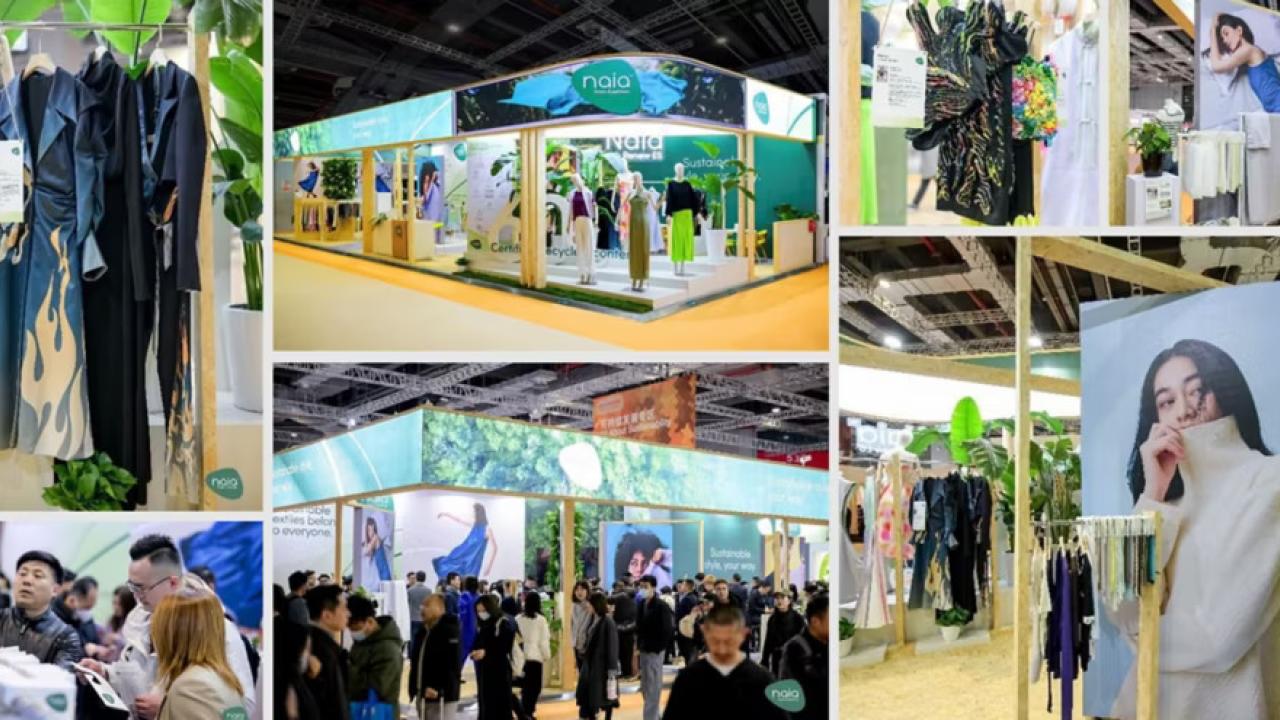 Collage of images from the event. Clothing displays and participants.