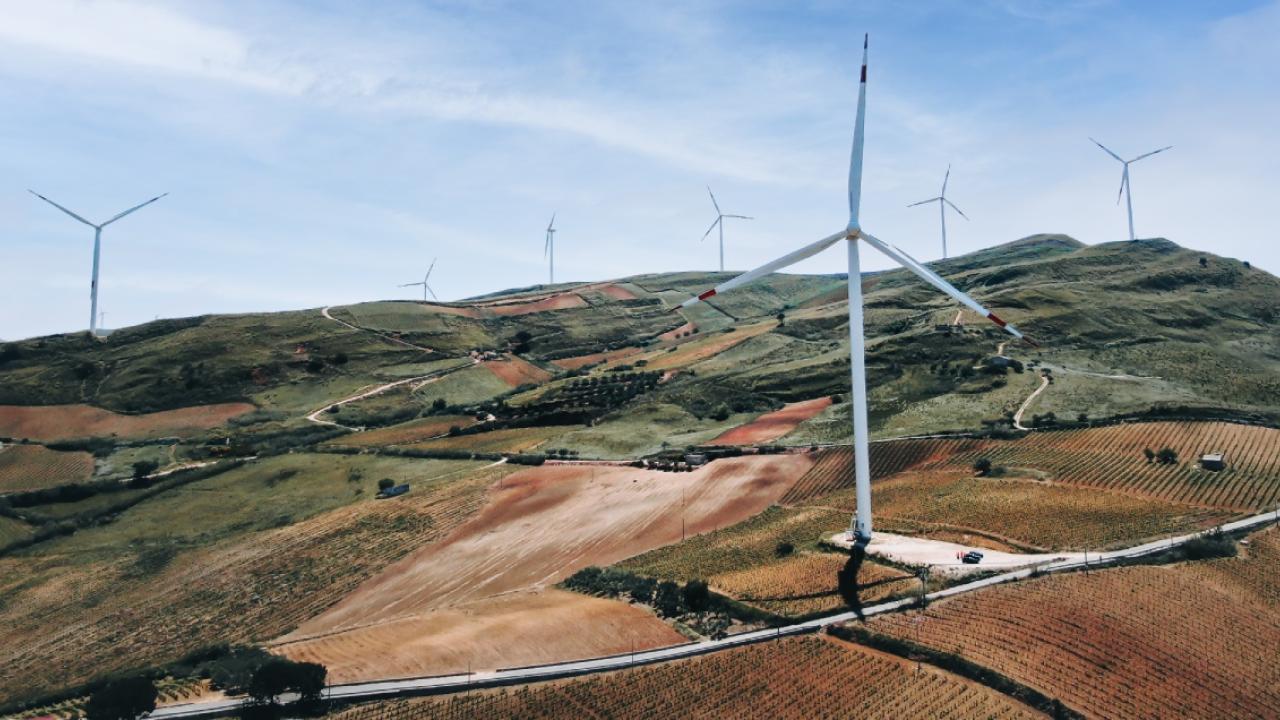 wind turbines on a hill