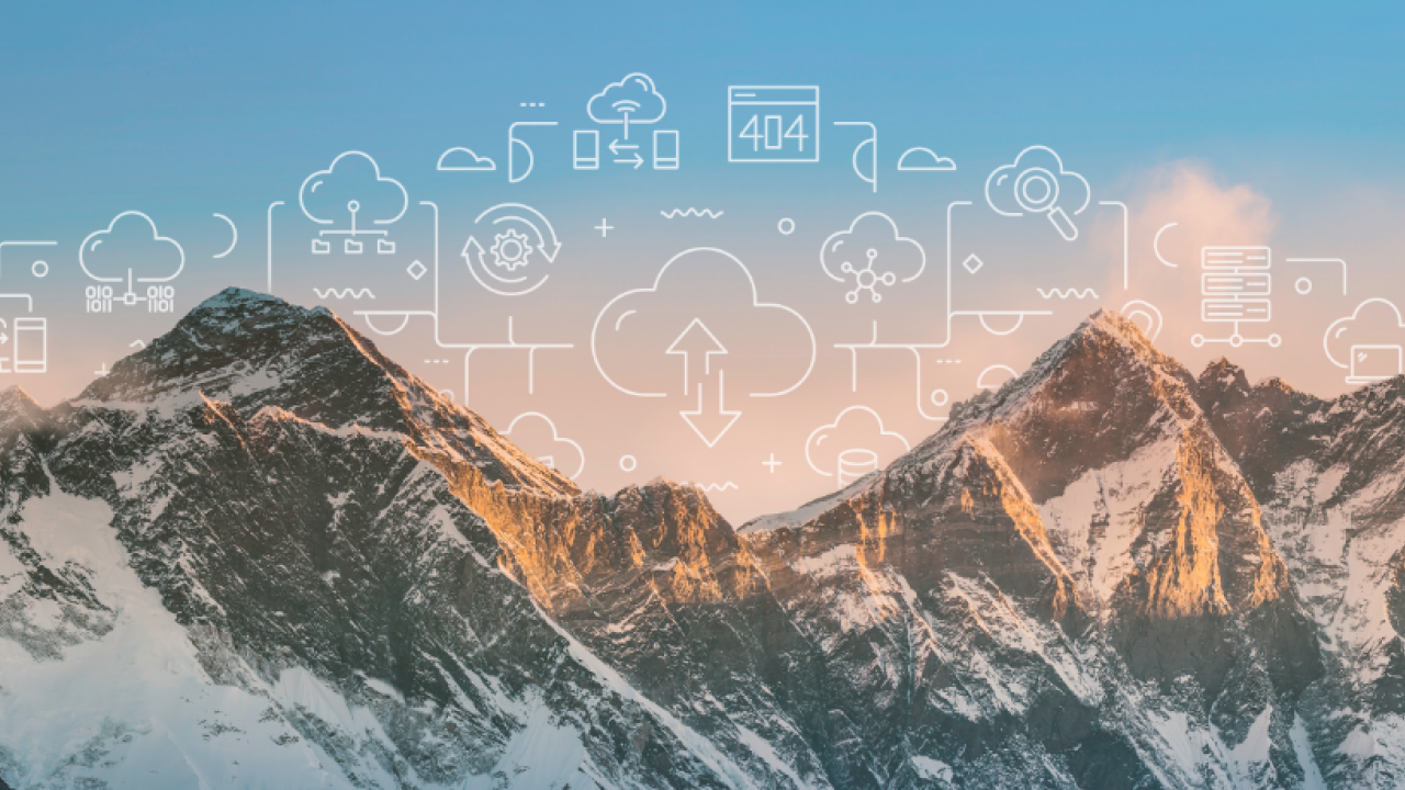 mountains with white outlines of computer science graphics