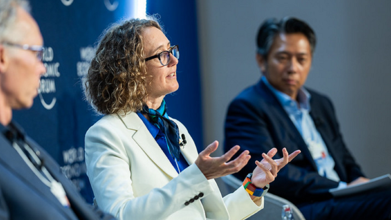Nicola Acutt speaking at the World Economic Forum