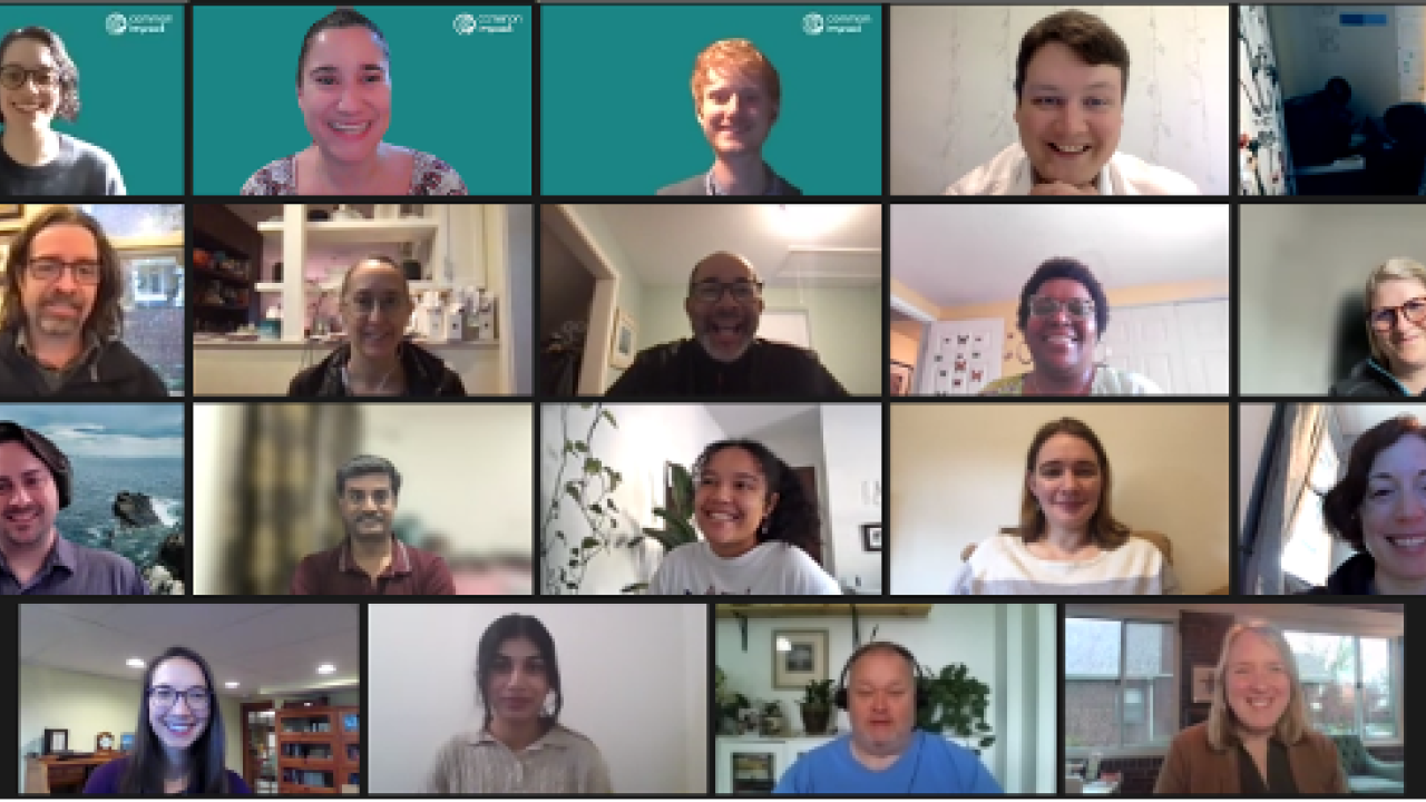 Nielsen skills-based volunteers and nonprofit leaders collaborating at a virtual day of service for Earth Day