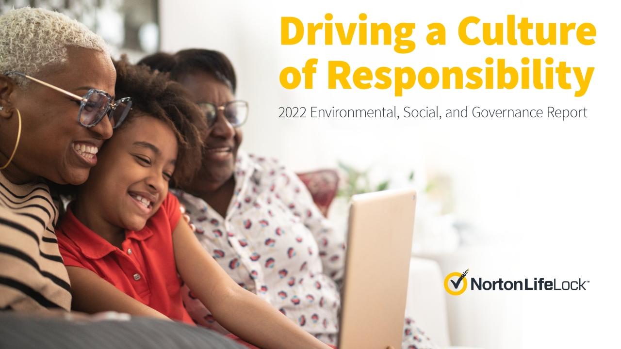 NortonLIfeLock ESG Report Cover "Driving a Culture of Responsibility"