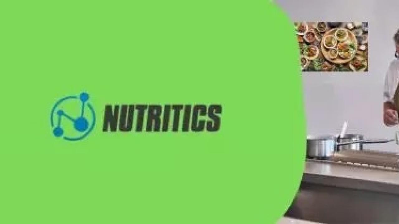 Sysco and Nutritics logo on a green background with an image on the right-hand side of people cooking 