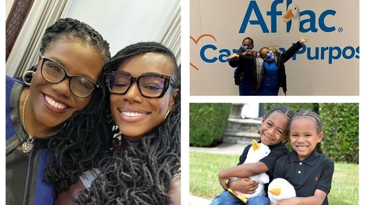 O’Shea Guillory shown with children at the Aflac Cancer Cancer and Blood Disorders Center. 