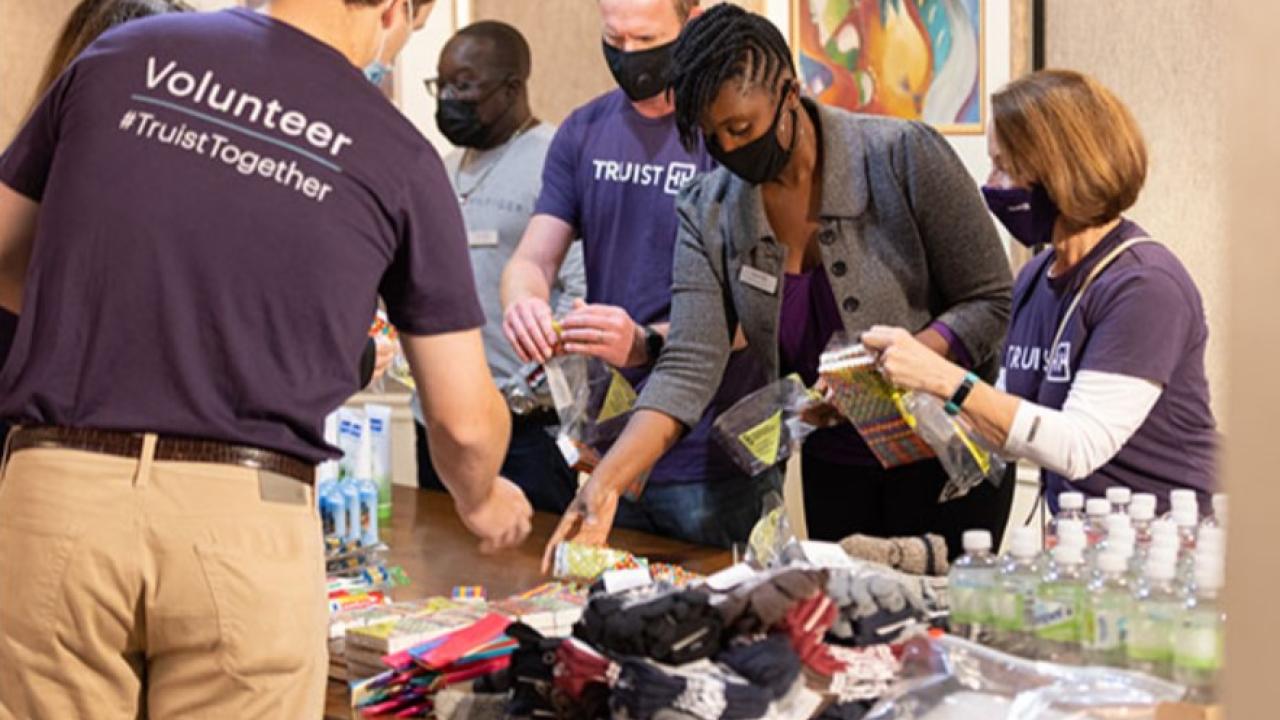 Volunteers working at a table