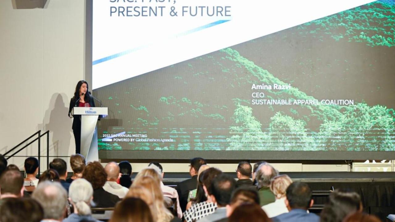Amina Razvi, CEO, Sustainable Apparel Coalition, during her opening address at the 2022 annual meeting