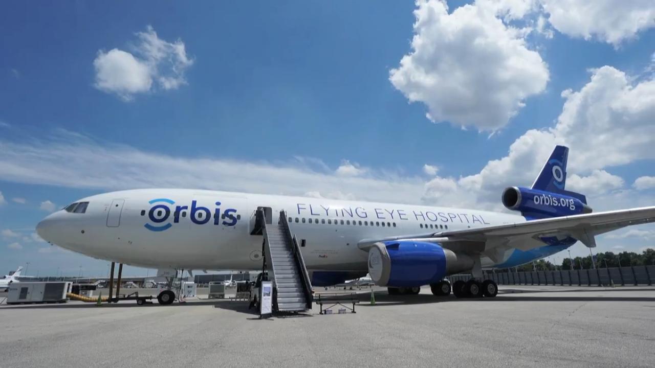 Image of plane that reads: Orbis, Flying Eye Hospital