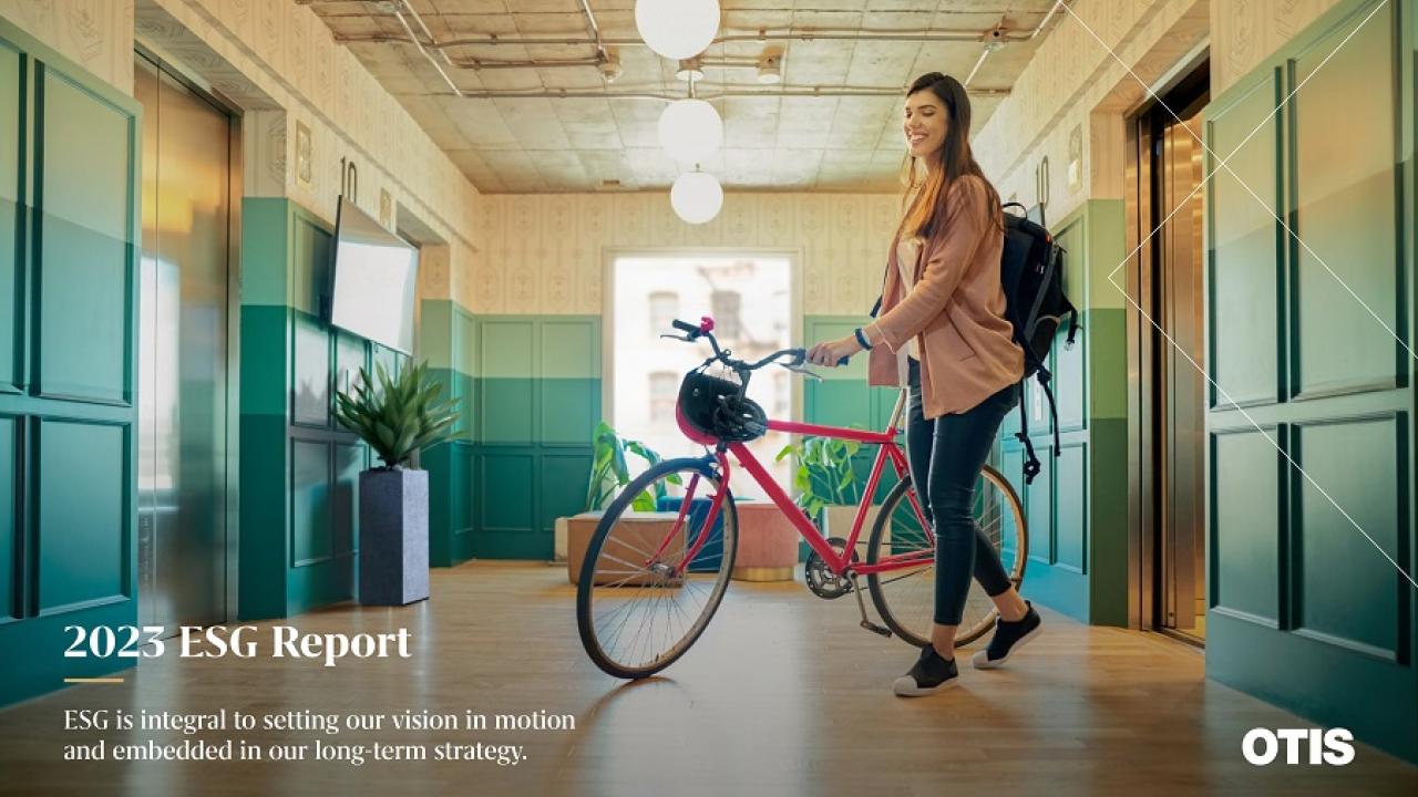"2023 ESG Report" with girl and a bike