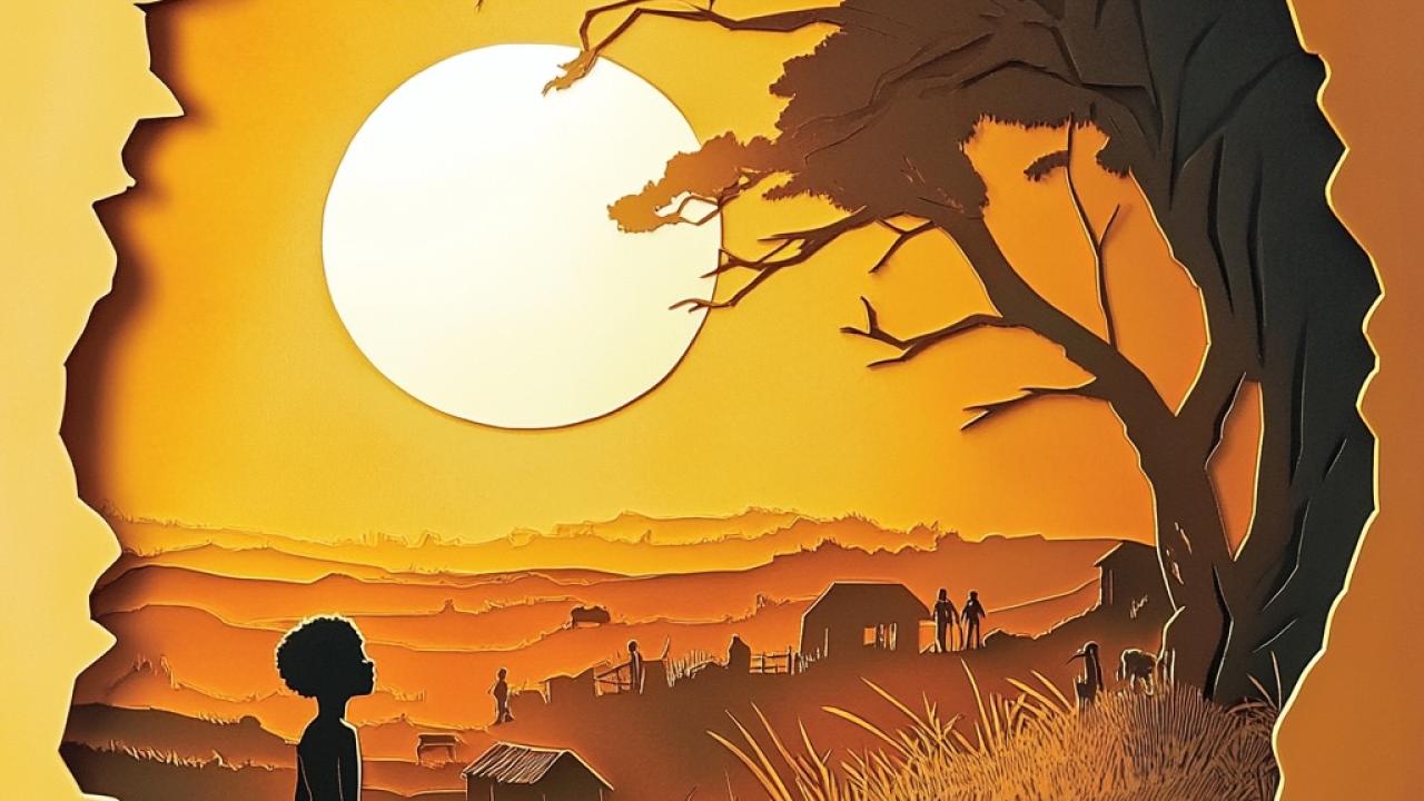 A child looks at a landscape