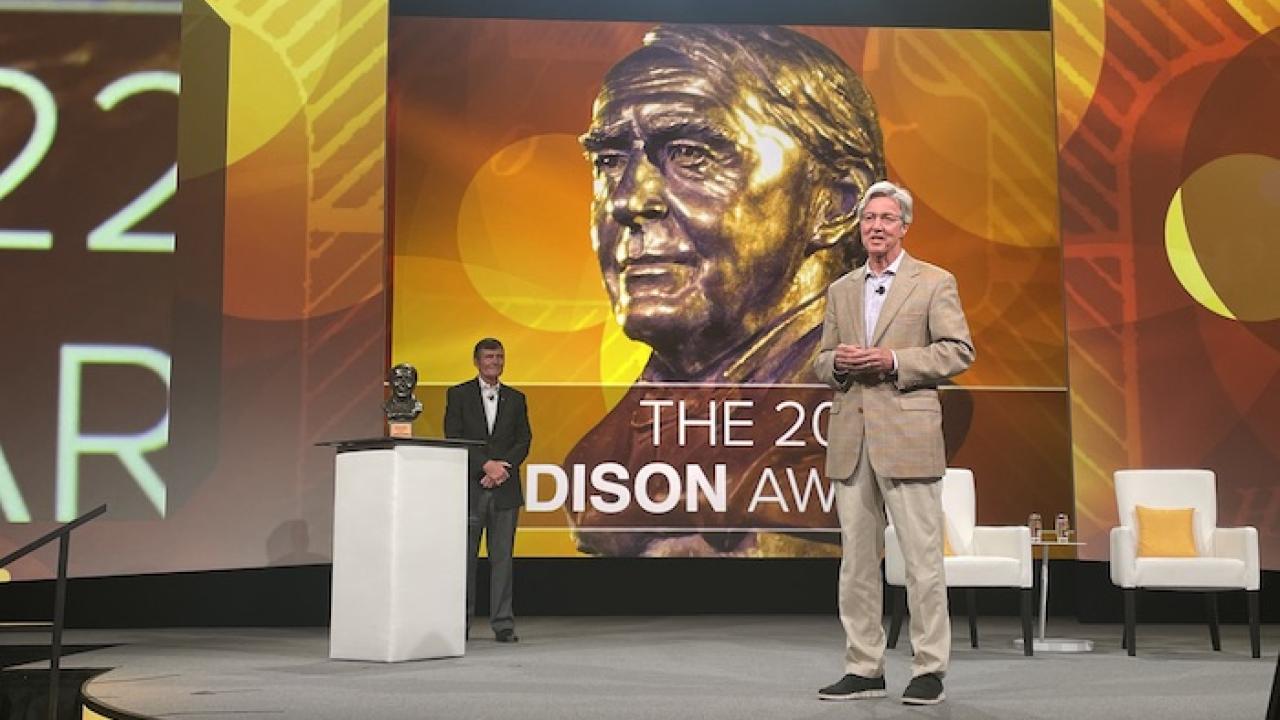 PSEG Chairman and CEO, Ralph Izzo, accepts the 2022 Edison Award at the Edison Electric Institute's convention and Expo in Orlando, Fla. 