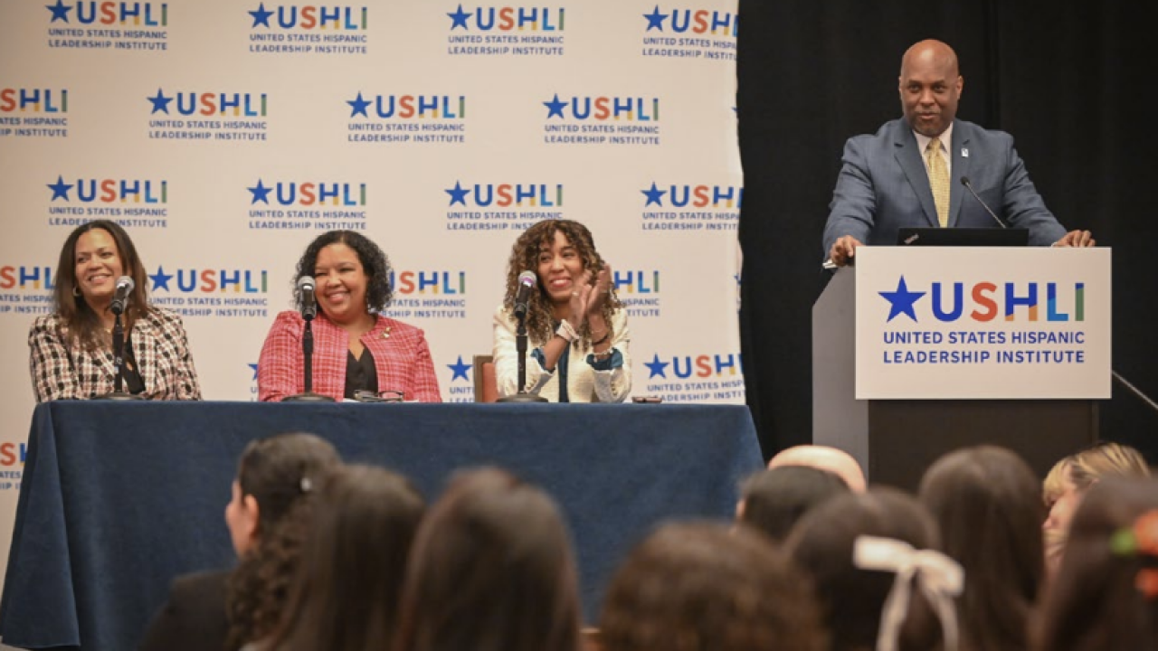 Panelists and a speaker at the United States Hispanic Leadership Institute (USHLI) Conference