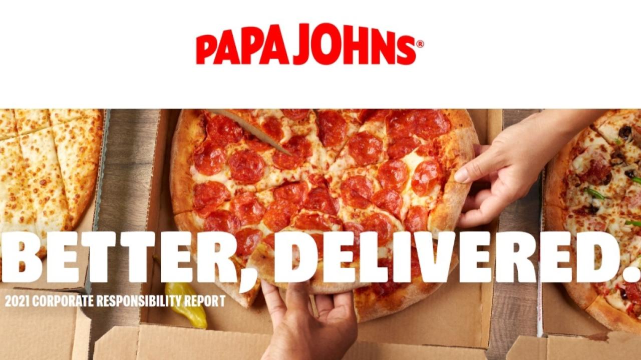 Papa John's logo with "Better, Delivered" and pizza in the background