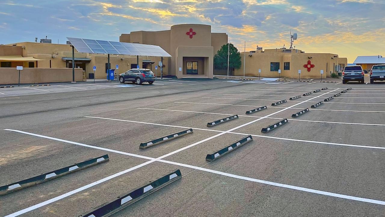 New parking lot in front of the community services complex