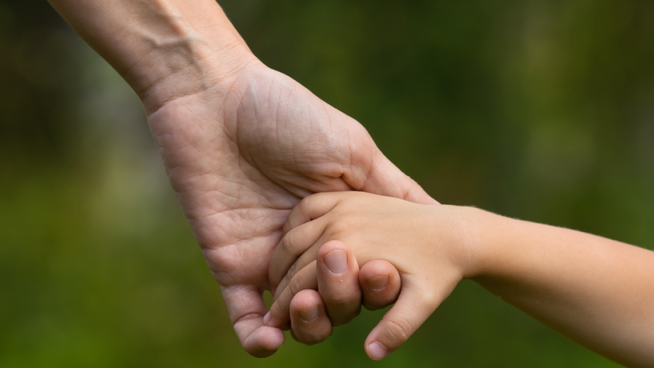 A child holding an adult's hand