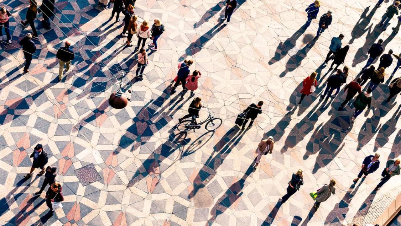 Birds-eye view of people in the street