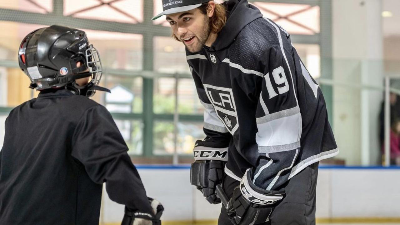 LA Kings Alex Iafallo talking to child during LA Kings “We Are All Kings” Rink Tour  