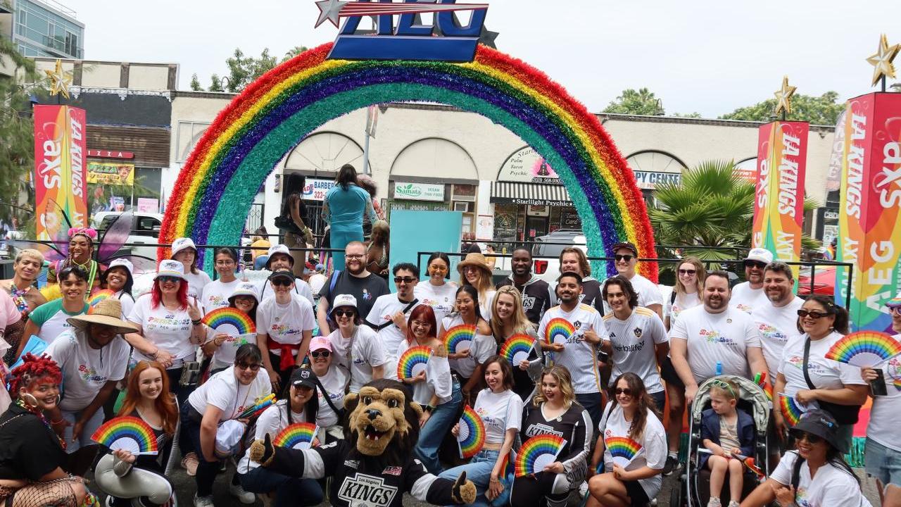 More than 50 employees from AEG and its Southern California business divisions including AXS, AEG Presents, Crypto.com Arena, Dignity Health Sports Park, the LA Galaxy, LA Kings, marched at the LA Pride parade.