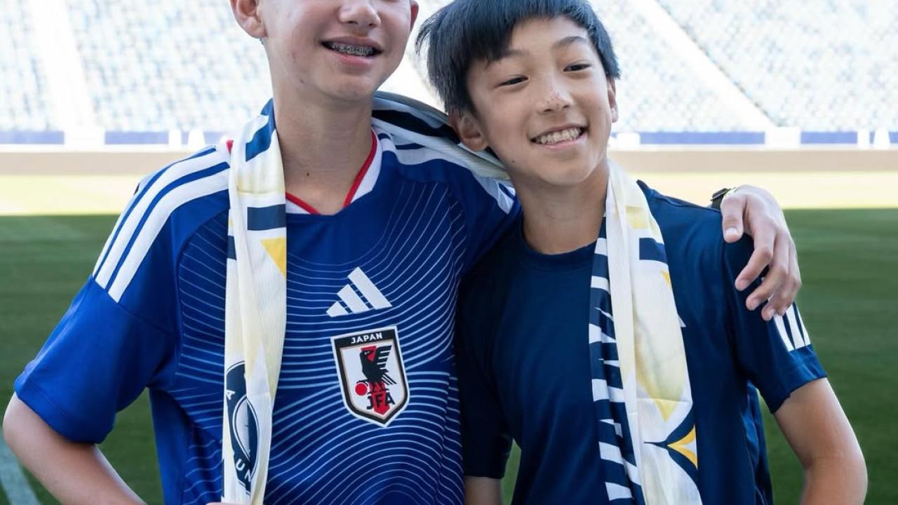 Kids from Little Tokyo Service Center pose at LA Galaxy home stadium
