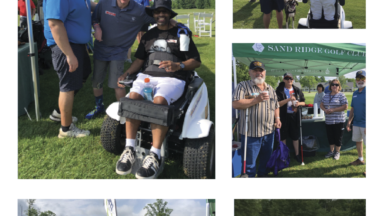 Collage of people at the Annual Stars, Stripes & Links golf clinic