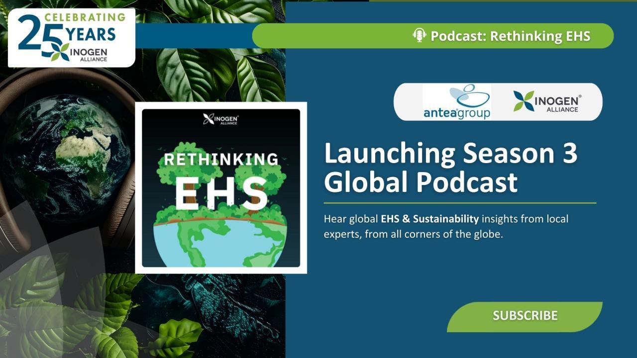 Text "Launching Season 3 Global Podcast" with Rethinking EHS logo