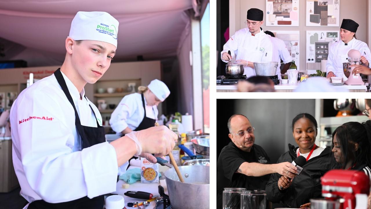 Collage of photo's of students participating in Michigan Hospitality Foundation’s (MHF) ProStart Invitational