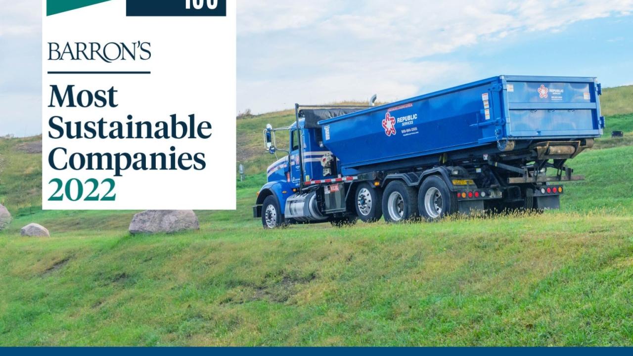 Barron's 100 Most Sustainable Companies with Republic Services truck
