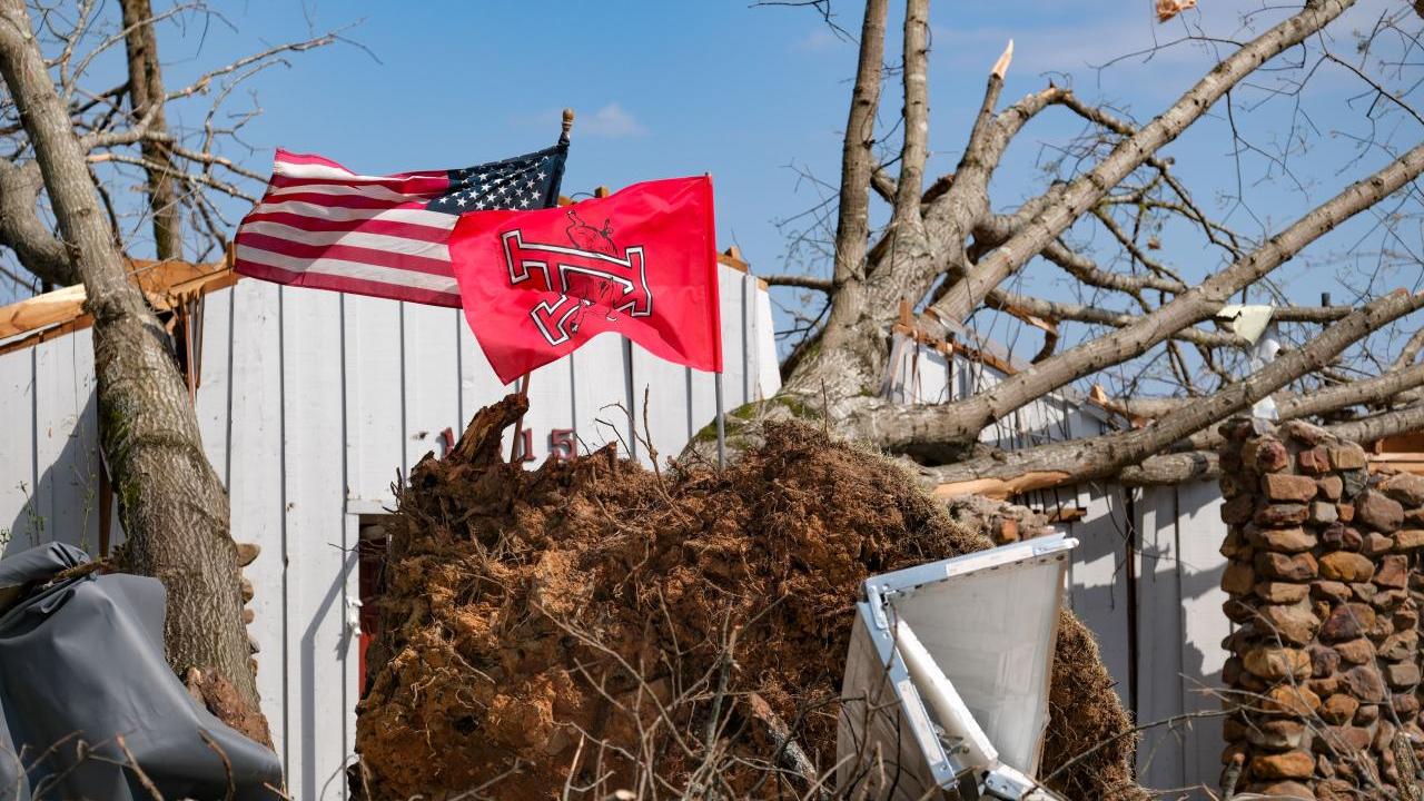 American and Red Cross flags