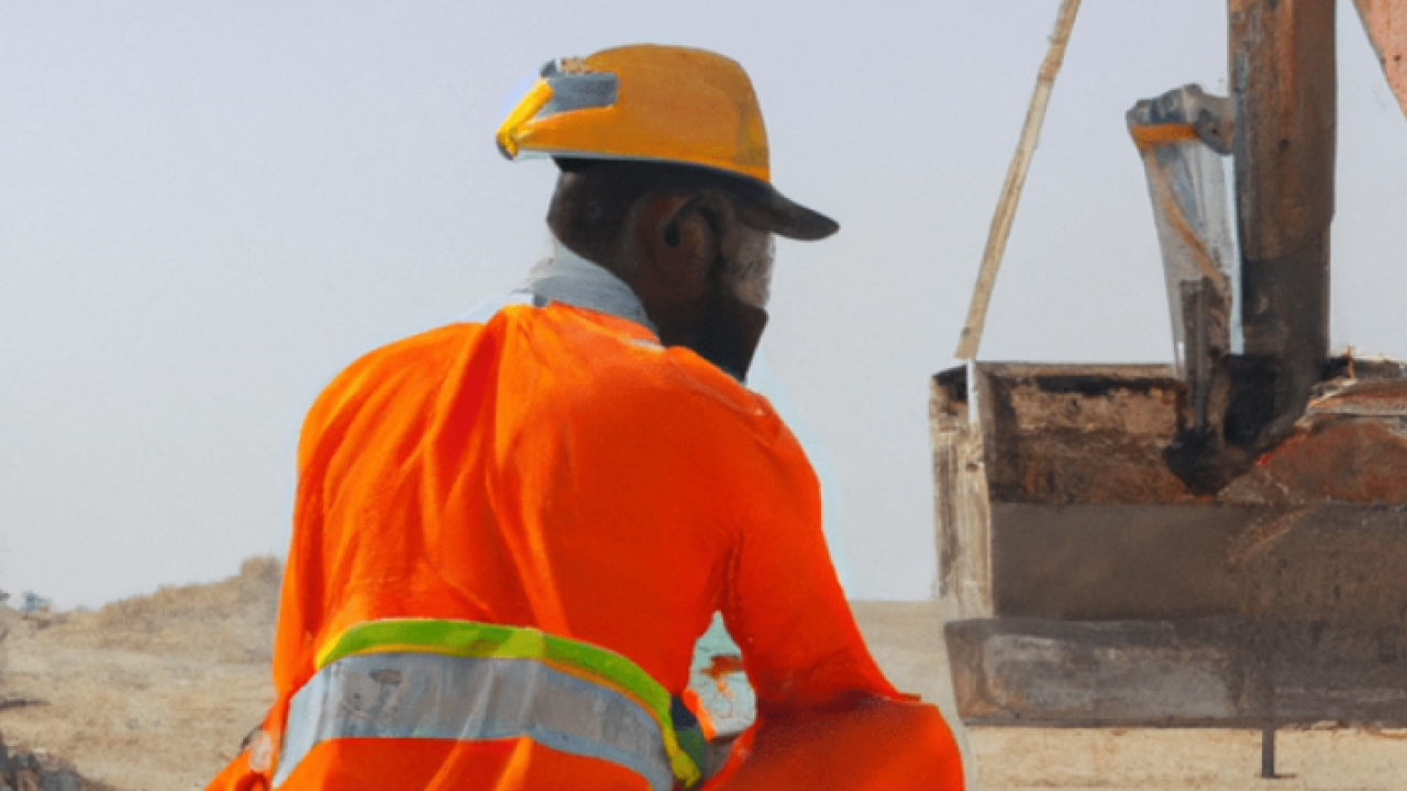 Person in safety vest working on a site with a digging machine