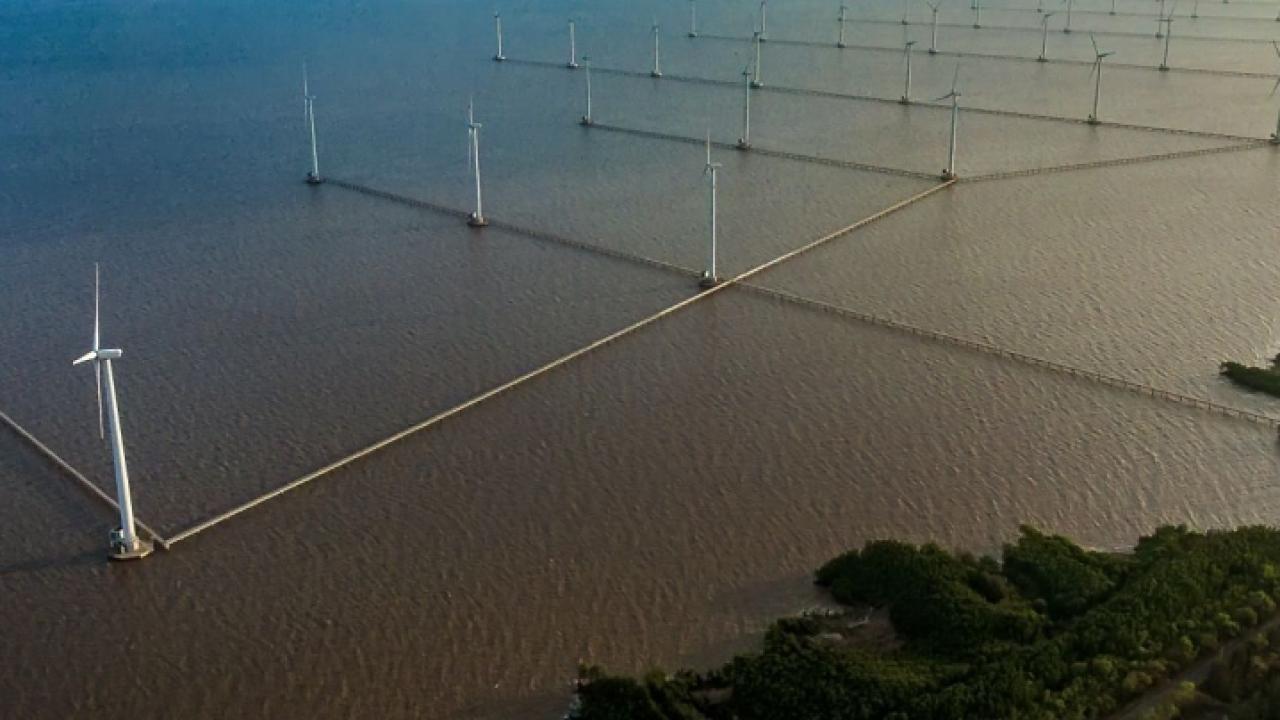 wind turbines on the water