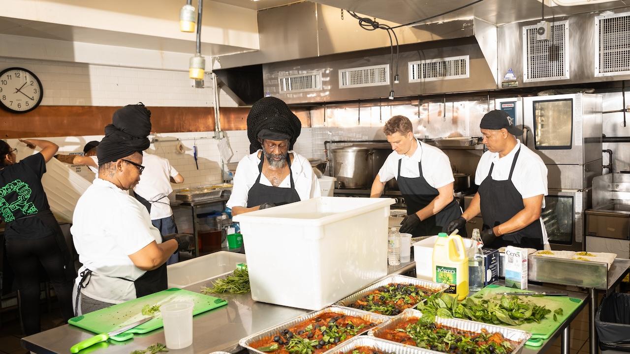 Food being prepared by Rethink Food chefs.