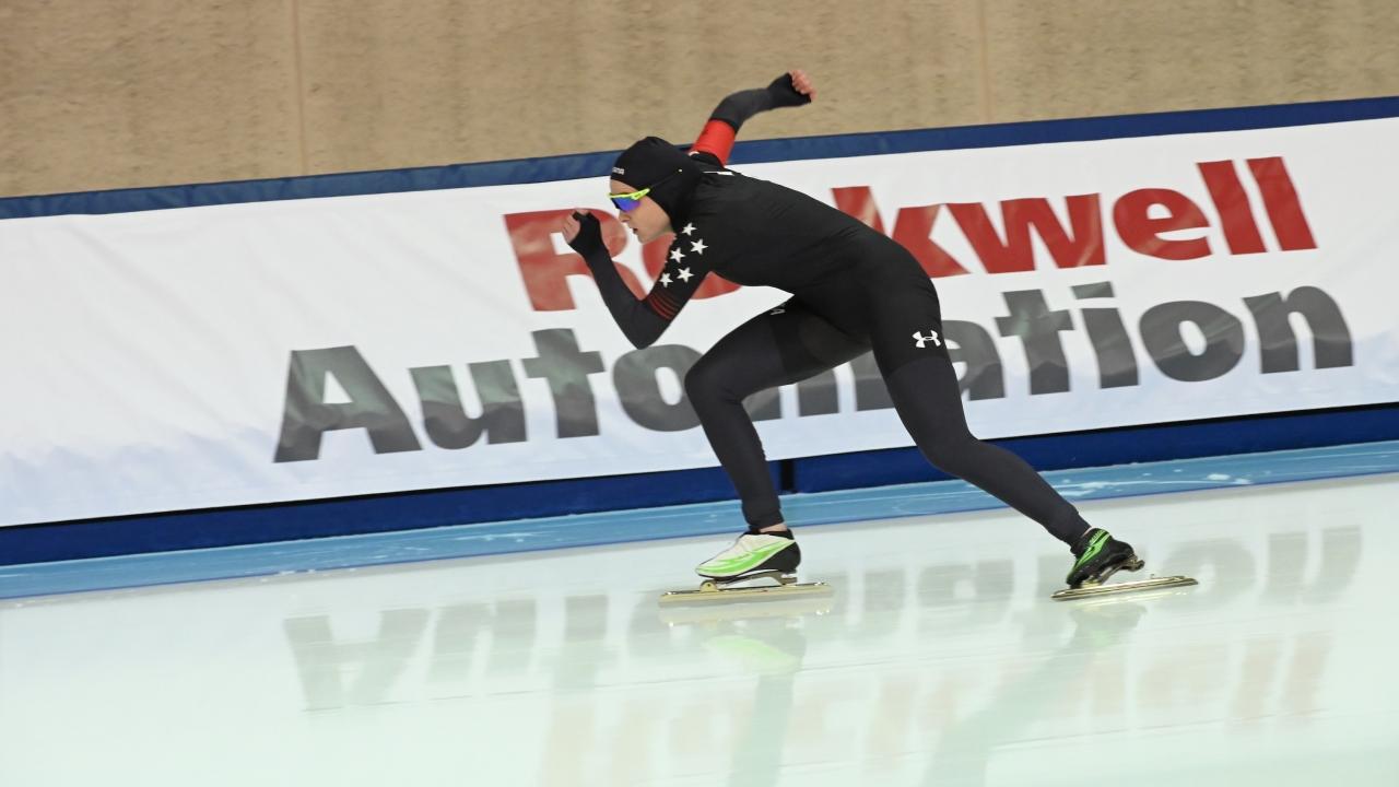 Person ice skates by a Rockwell Automation logo
