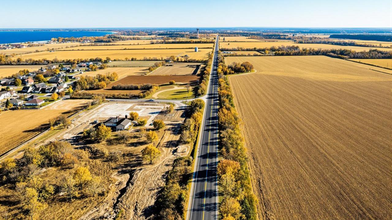 Aerial image of a rural road 