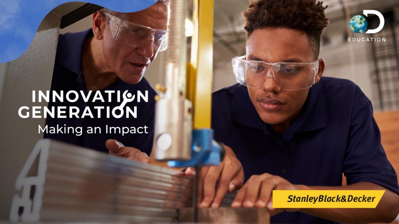  The words: "Innovation Generation Making an Impact" in front of picture of two people working