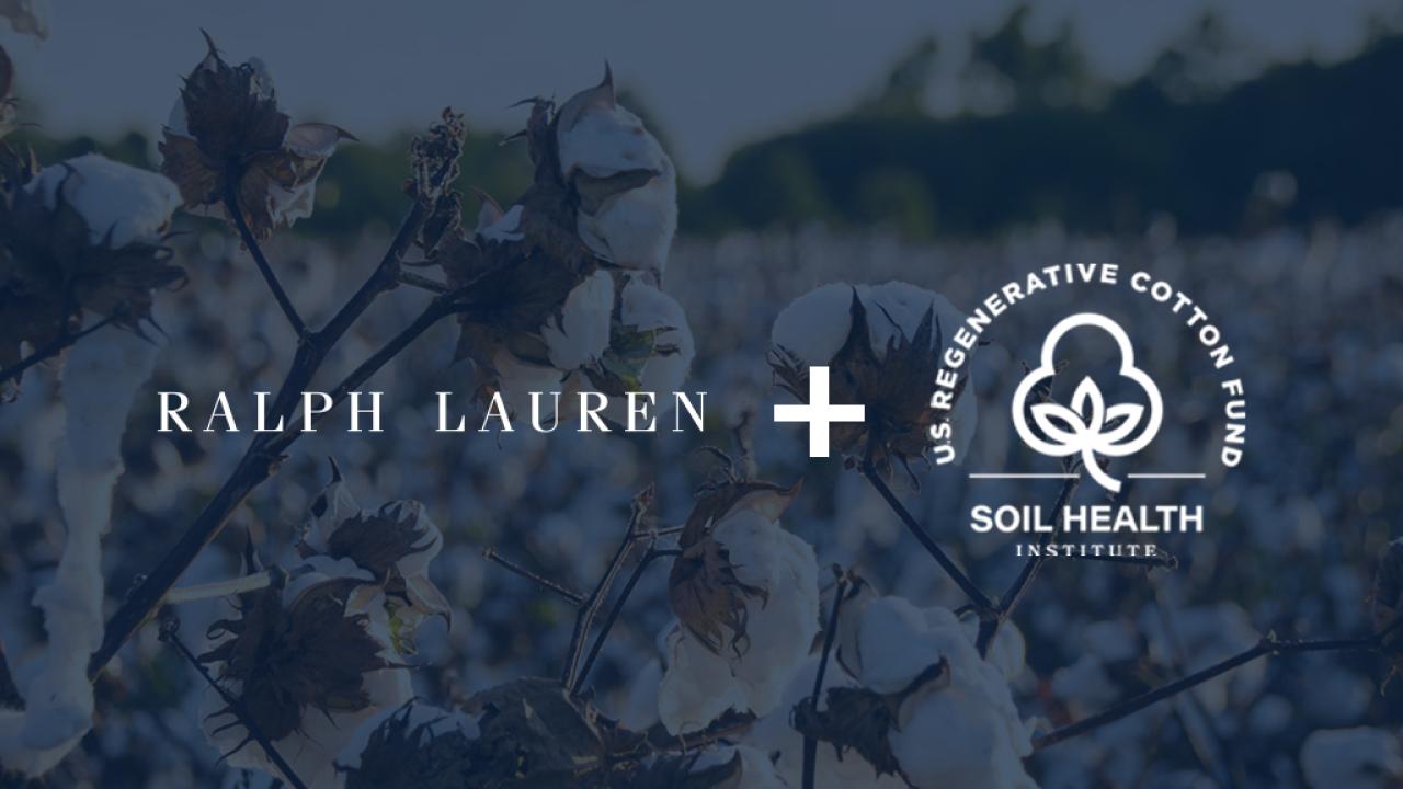 Cotton plant with Ralph Lauren and Soil Health Institute's logos superimposed