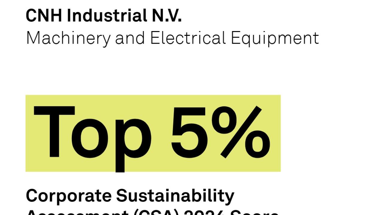 "S&P Global. CNH Industrial N.V. Machinery and Electrical Equipment. Top 5% Corporate Sustainability Assessment (CSA) 2024 Score"