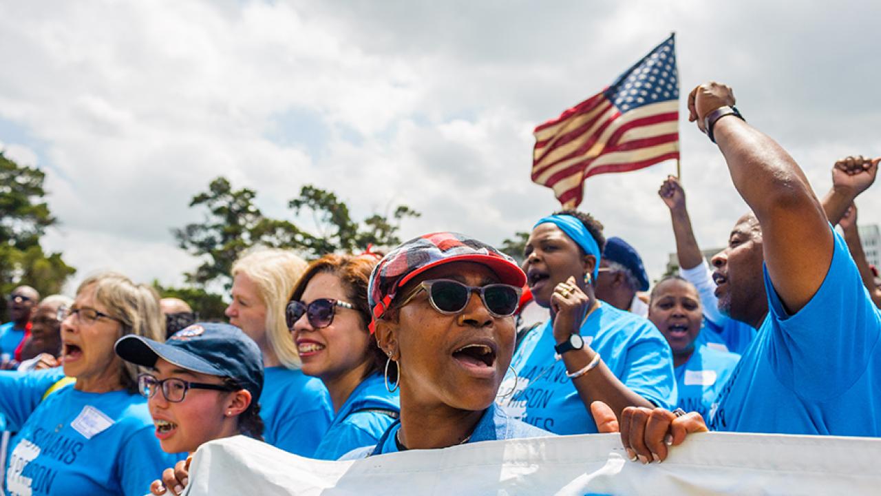 people wearing blue together
