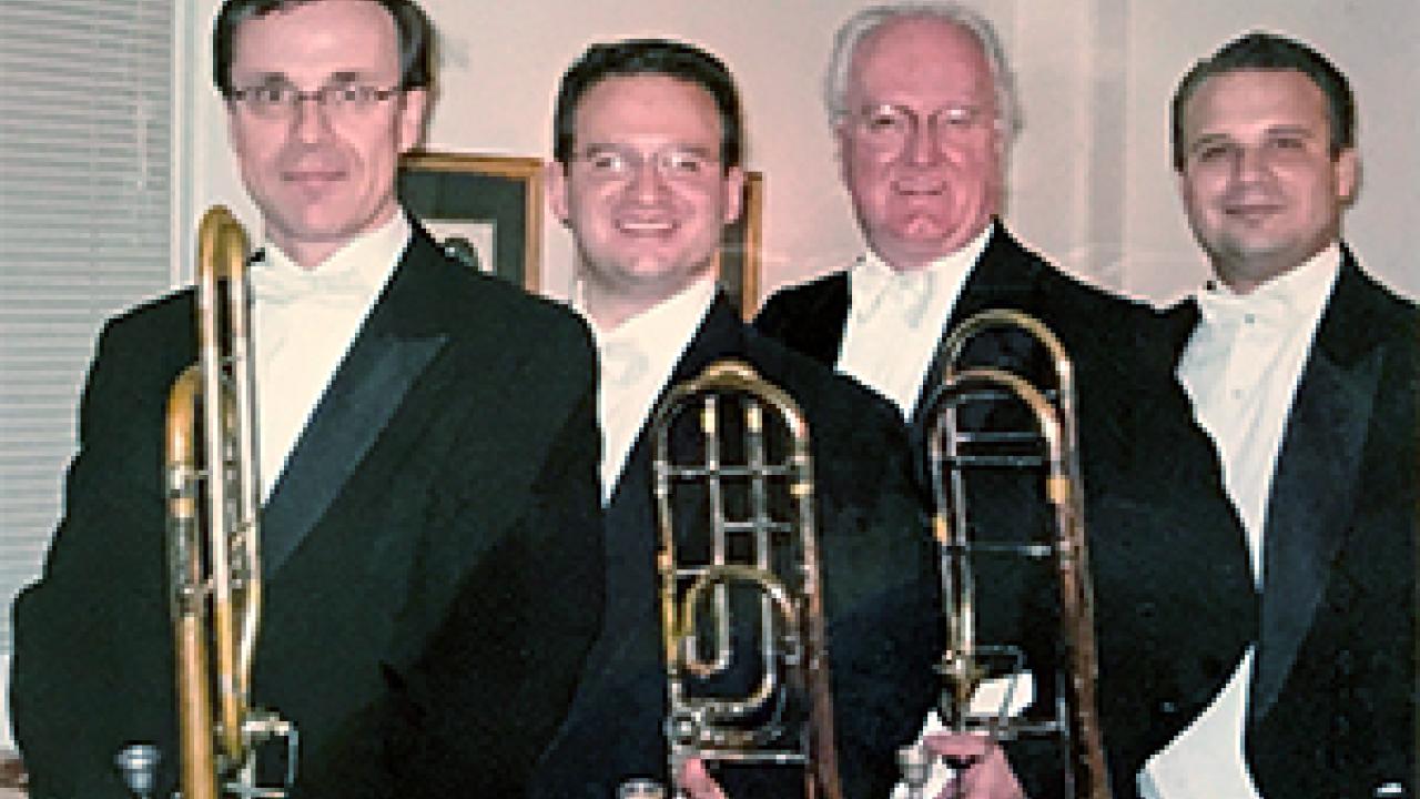 Mark Salatino, second from left, with fellow Rochester Philharmonic Orchestra trombonists in 2002.