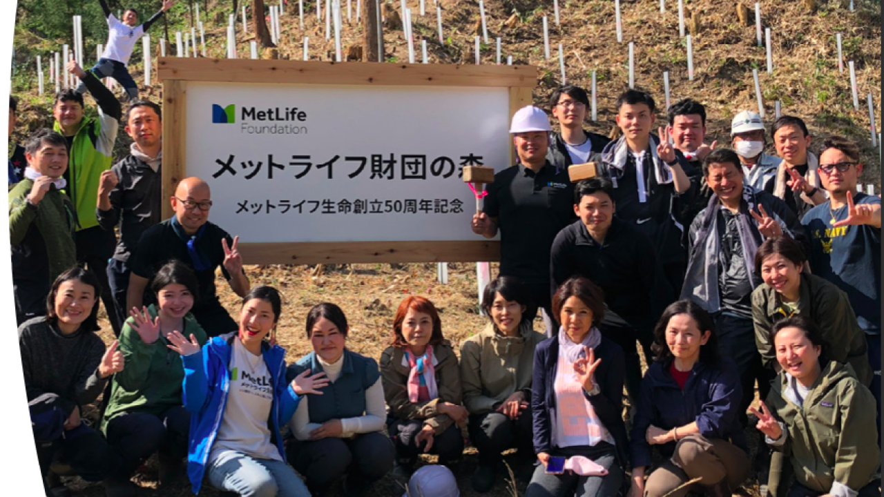 MetLife Japan colleagues planted 1,000 trees to help establish MetLife Foundation Forest in Miyahi prefecture.