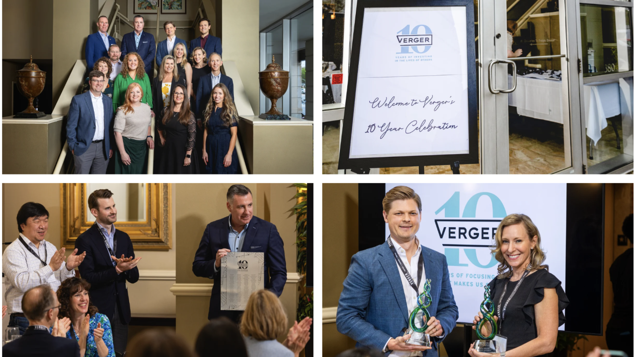 image collage of Verger's 10-year anniversary event for investors