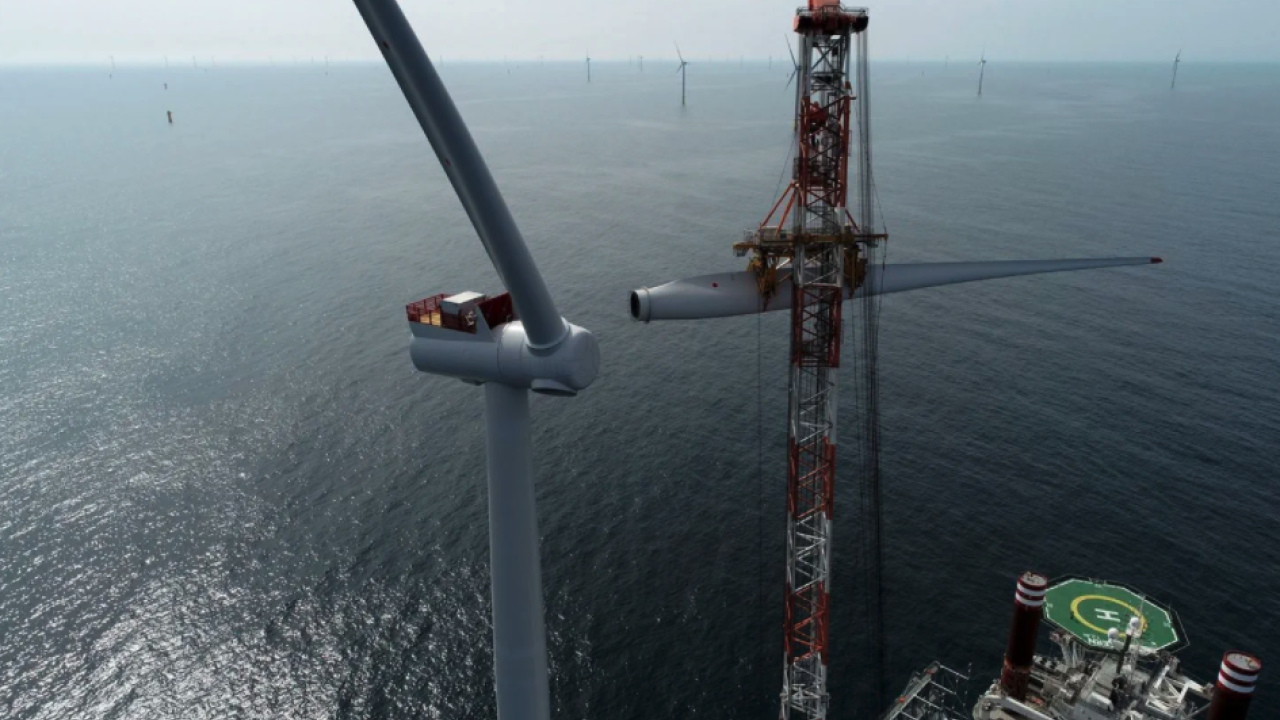 Offshore wind turbine being assembled