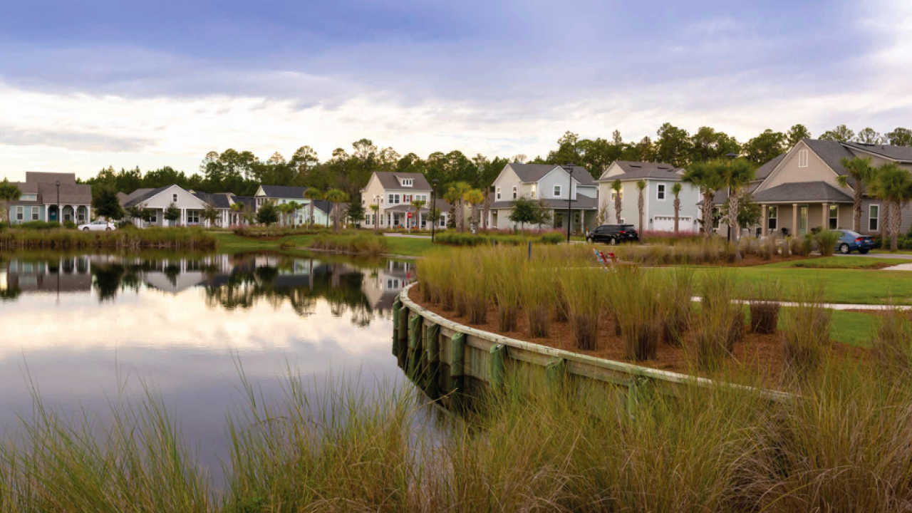 a suburban residential area along a wetlands area