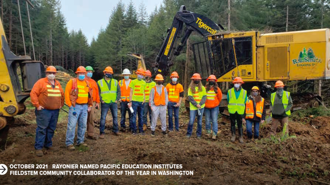 "October 2021 Rayonier Named Pacific Education Institutes Fieldsteam Community Collaborator of the Year in Washington"