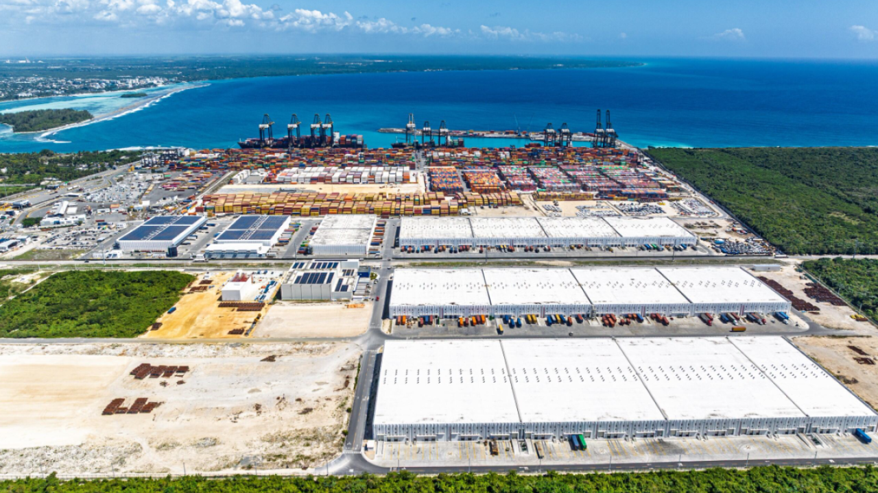 Aerial view of DP World's Port of Caucedo terminal and adjacent economic zone. 