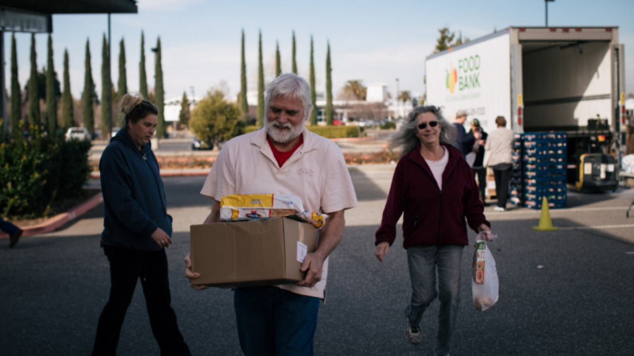 Food Bank of Contra Costa and Solano using the products that FedEx shipped for Feeding America to build disaster boxes and snack pack bags to sustain those who have been evacuated from their homes or permanently displaced due to the fires.