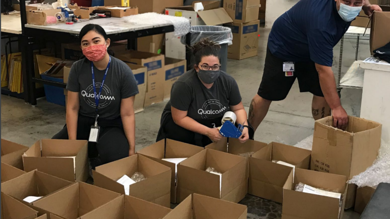 Qualcomm employees preparing things to ship